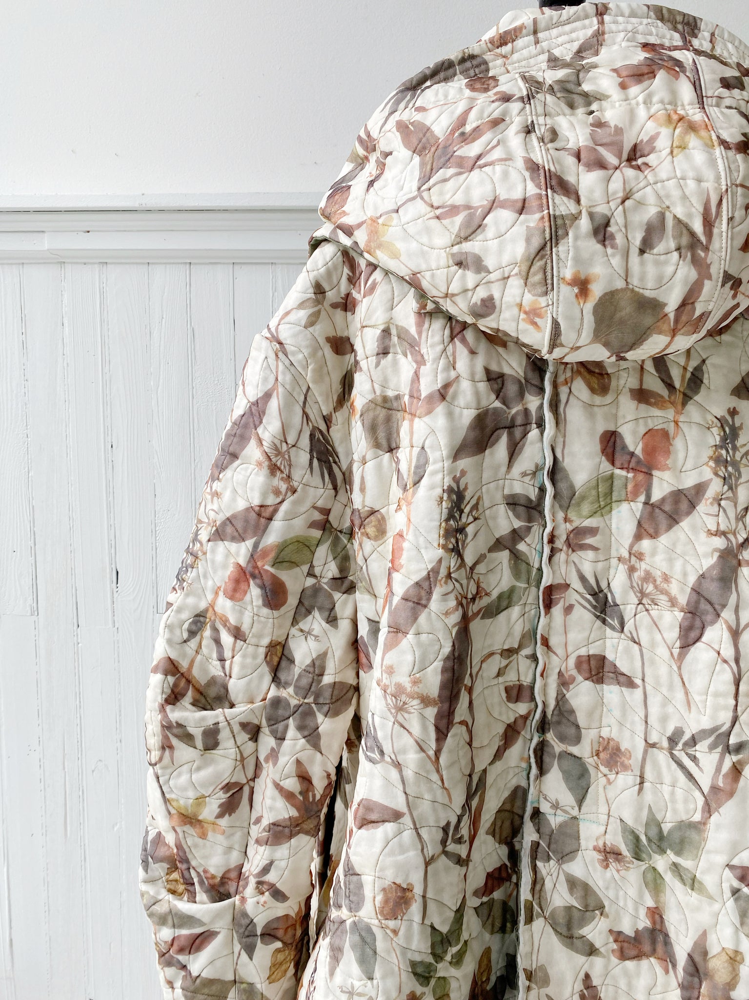 botanical light quilted silk organza coat