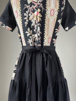 19th century floral stripe patched tiered dress xs,s,m,l