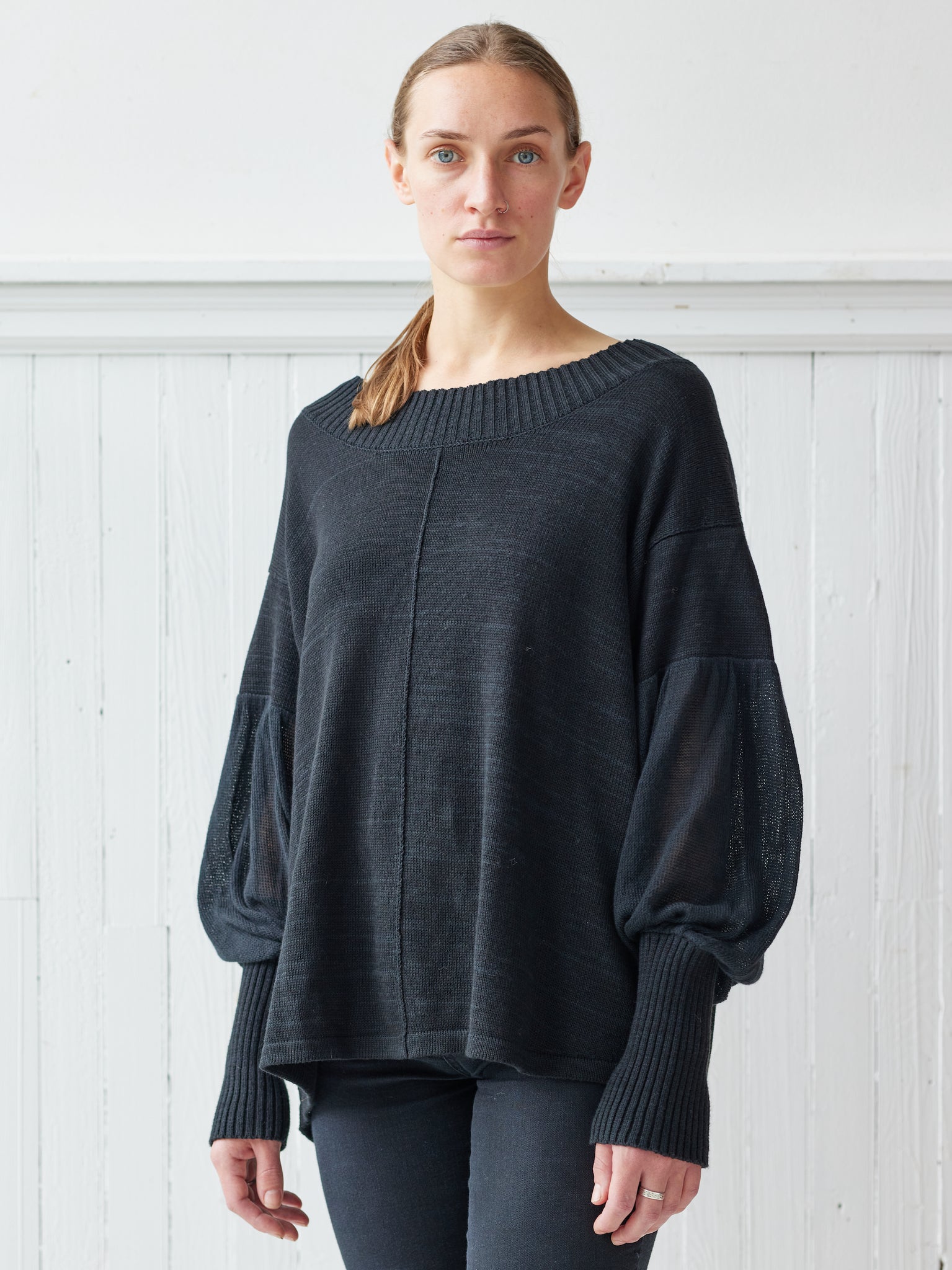 black peasant knit top
