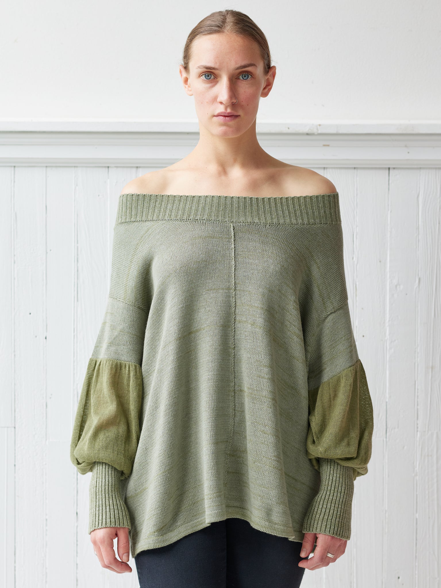 sage knit peasant knit top
