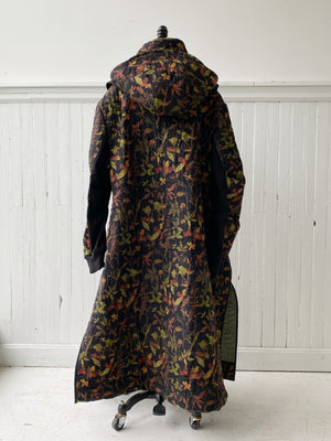 botanical dark quilted silk organza coat