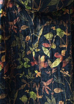 botanical dark quilted silk organza coat