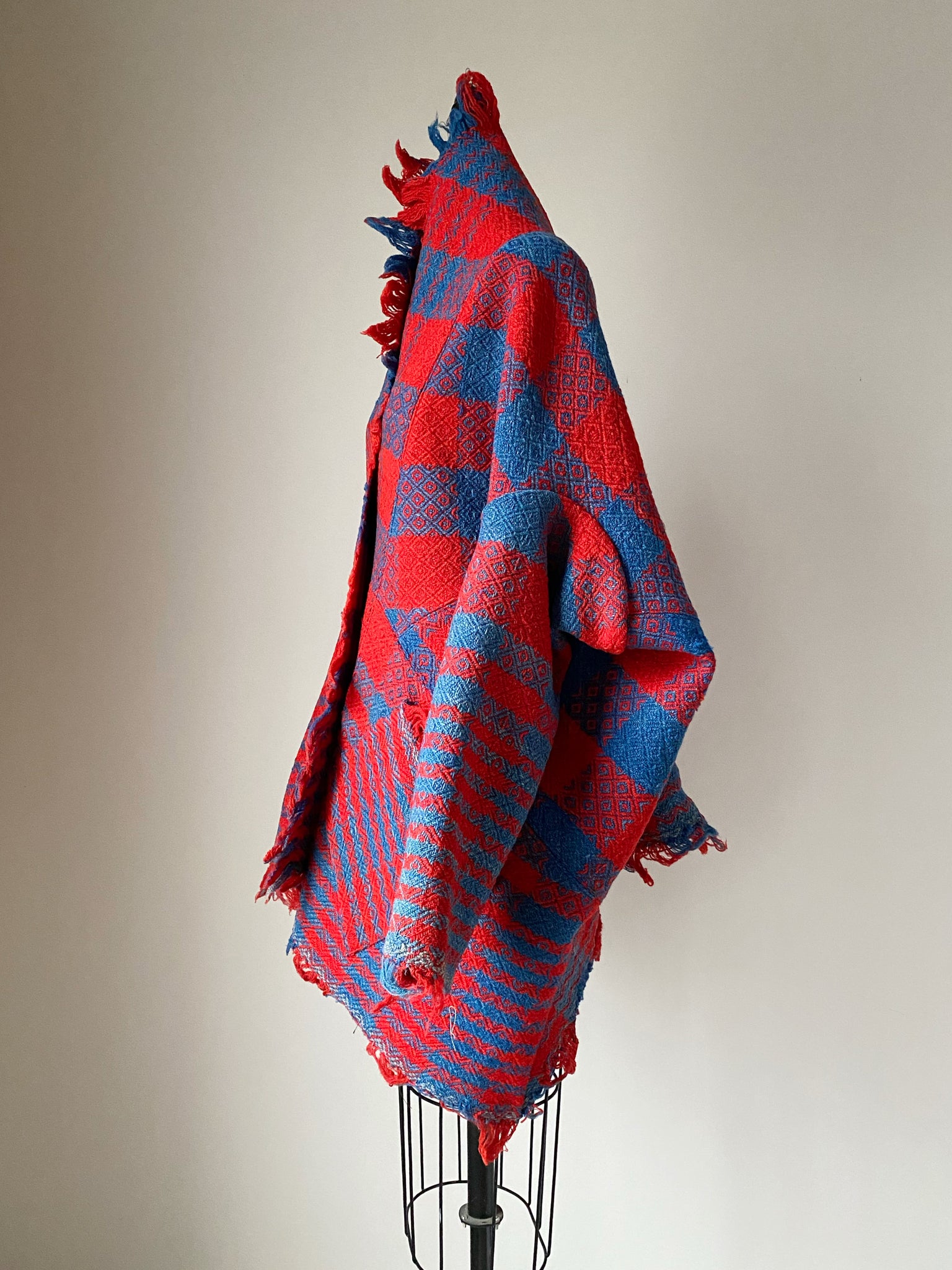 red and indigo blue coverlet cocoon