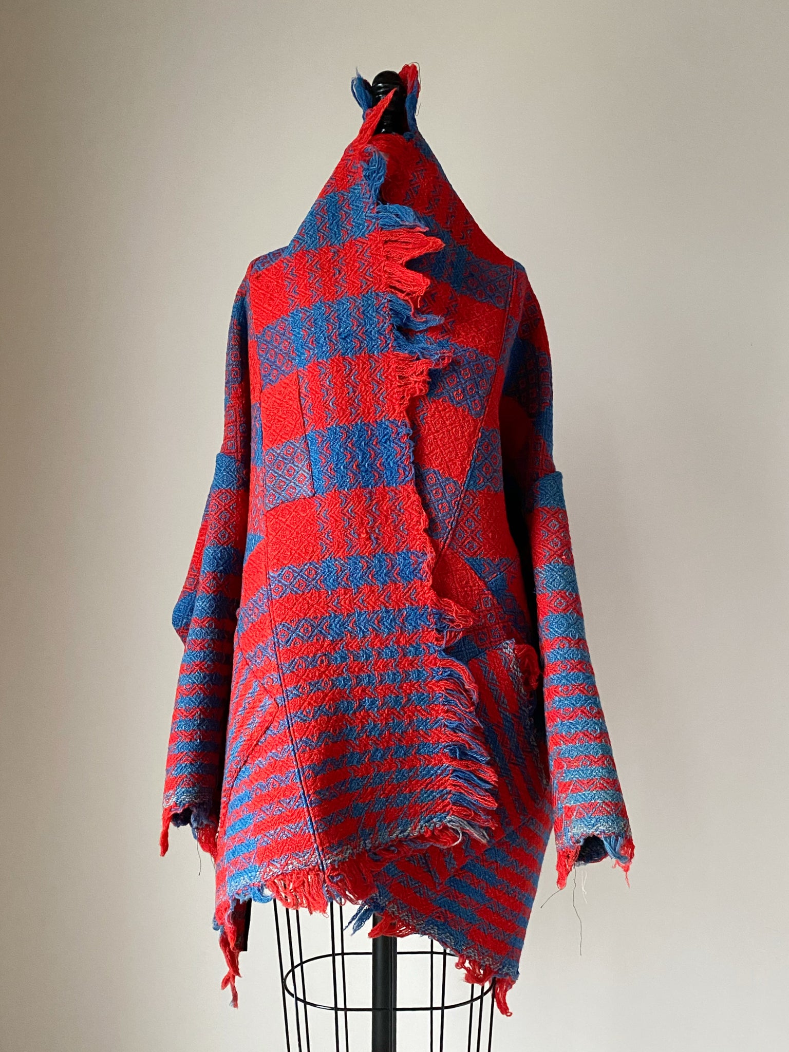red and indigo blue coverlet cocoon