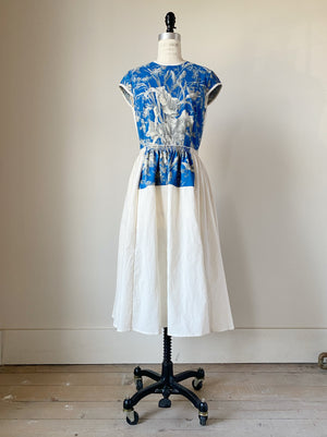 19th century blue toile patched lillian dress