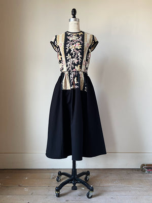 19th century floral stripe patched lillian dress s,m