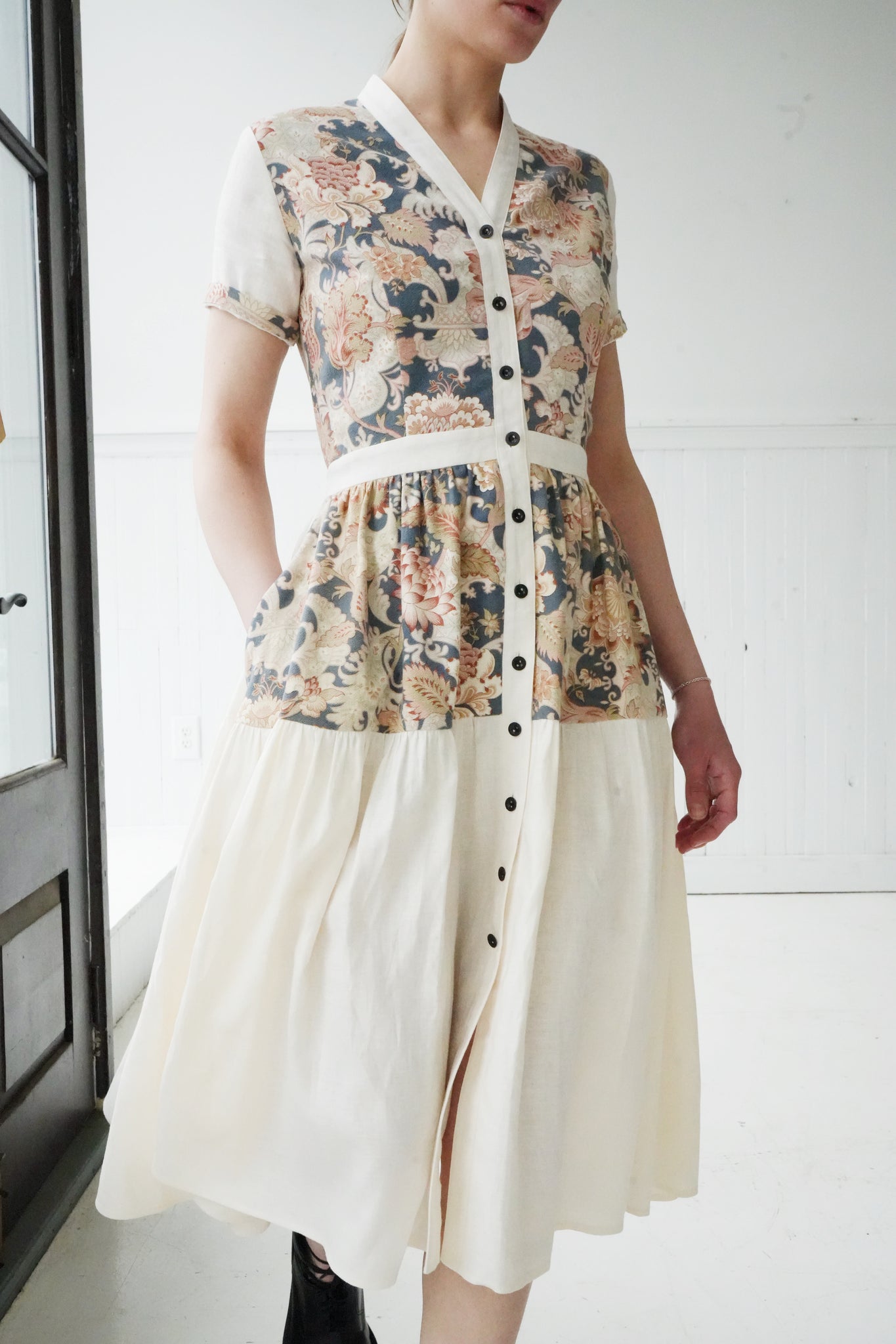 19th century jacobian floral patched tiered dress xs,s,m,l