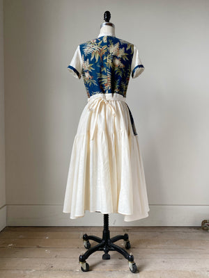 19th century blue botanical patched tiered dress xs,s,m,l