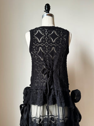 black cotton lace and silk organza apron gown