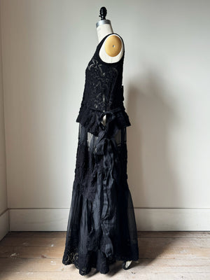 black cotton lace and silk organza apron gown