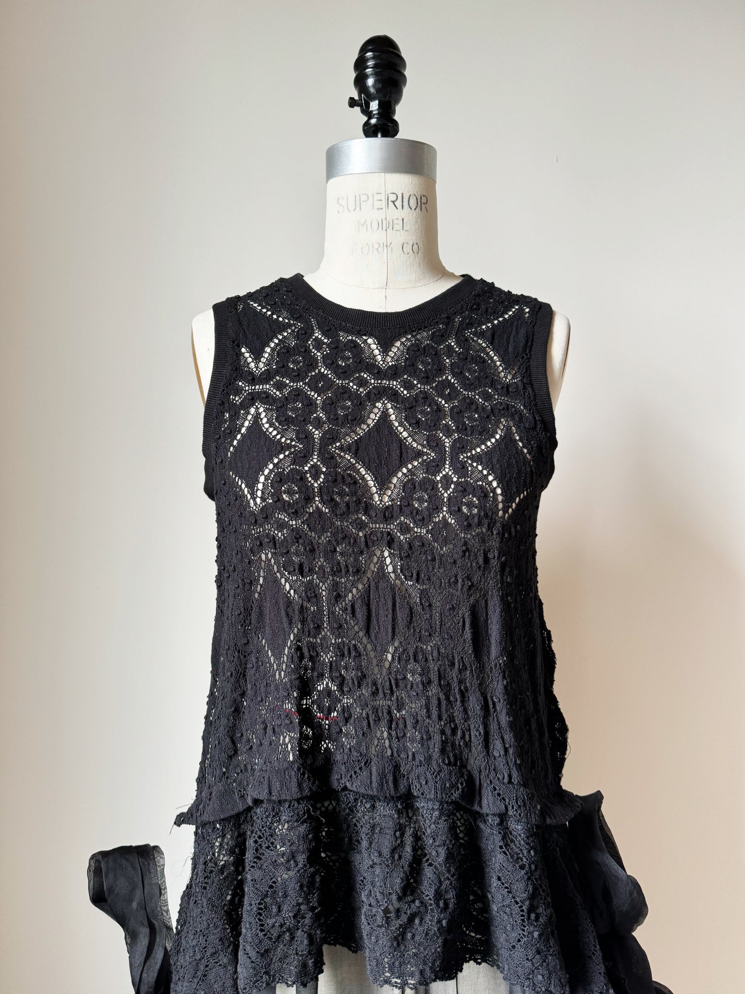 black cotton lace and silk organza apron gown