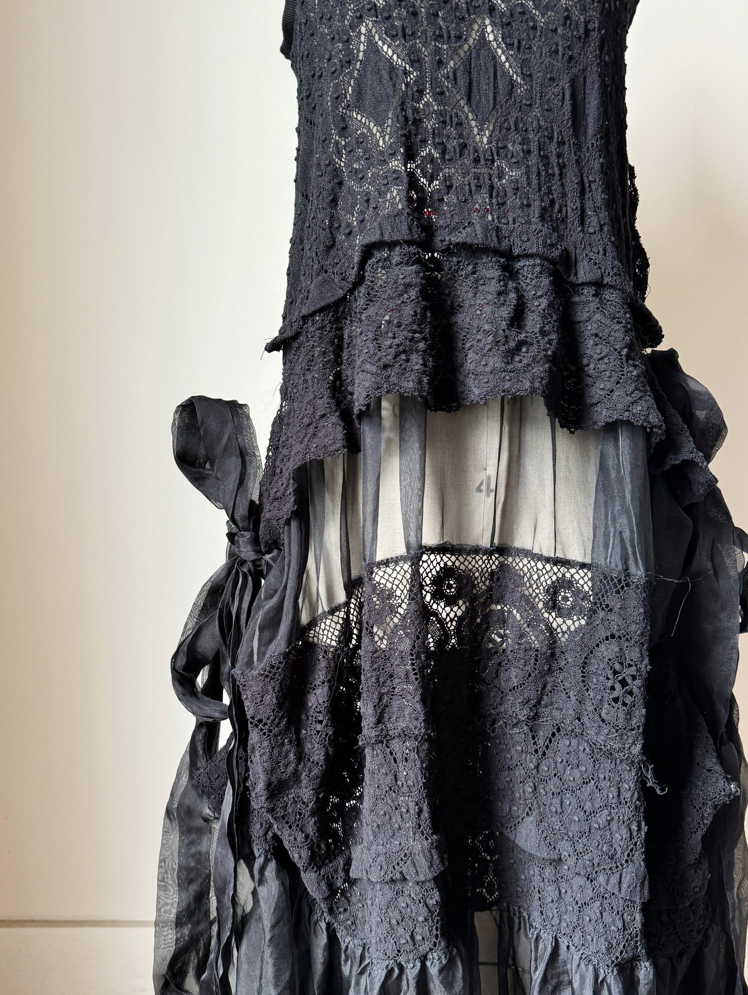 black cotton lace and silk organza apron gown