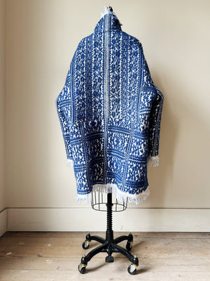 blue and white dutch floral coverlet cocoon coat and jacket combo