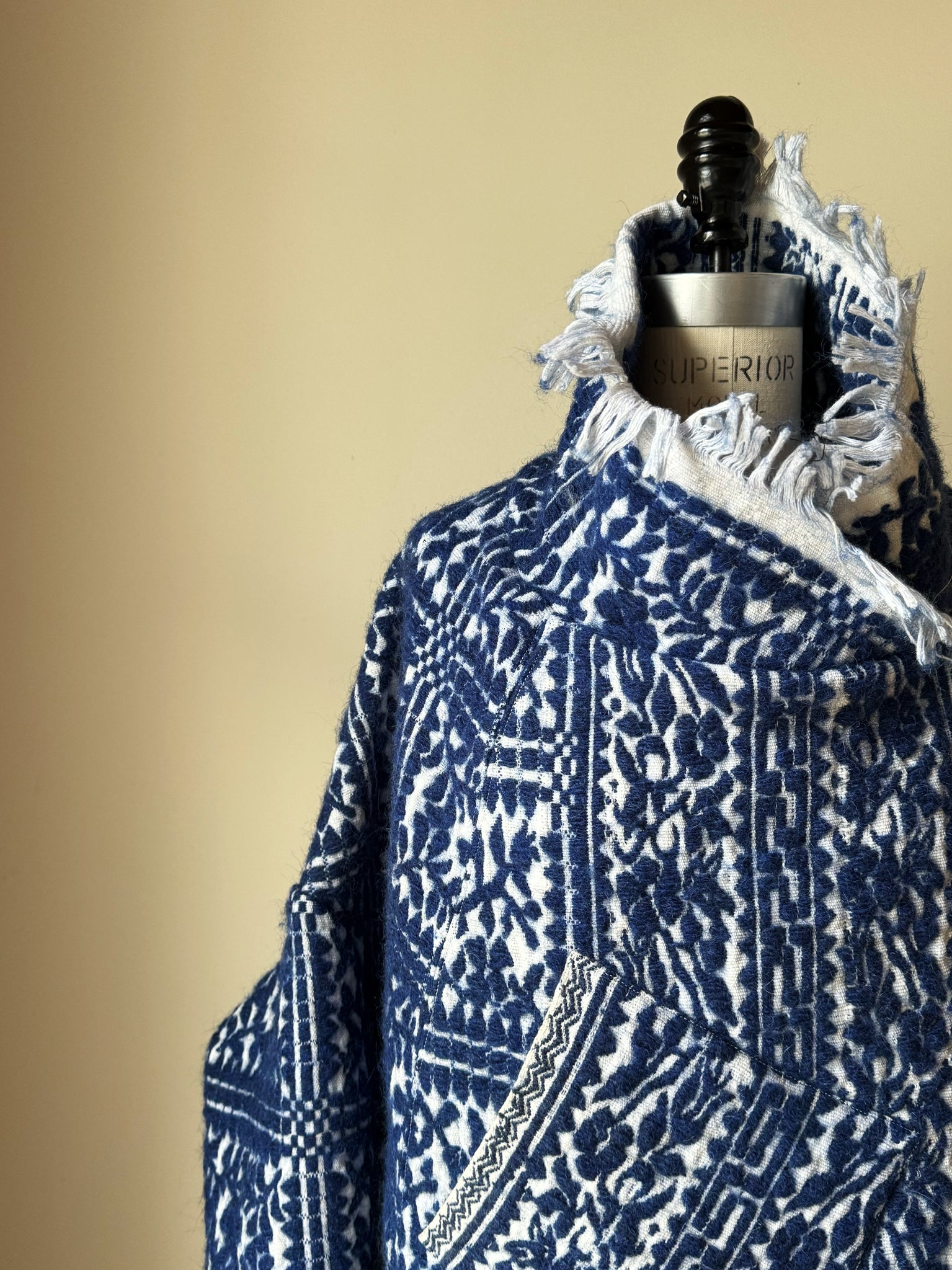 blue and white dutch floral coverlet cocoon coat and jacket combo