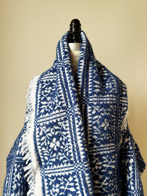 blue and white dutch floral coverlet cocoon coat and jacket combo