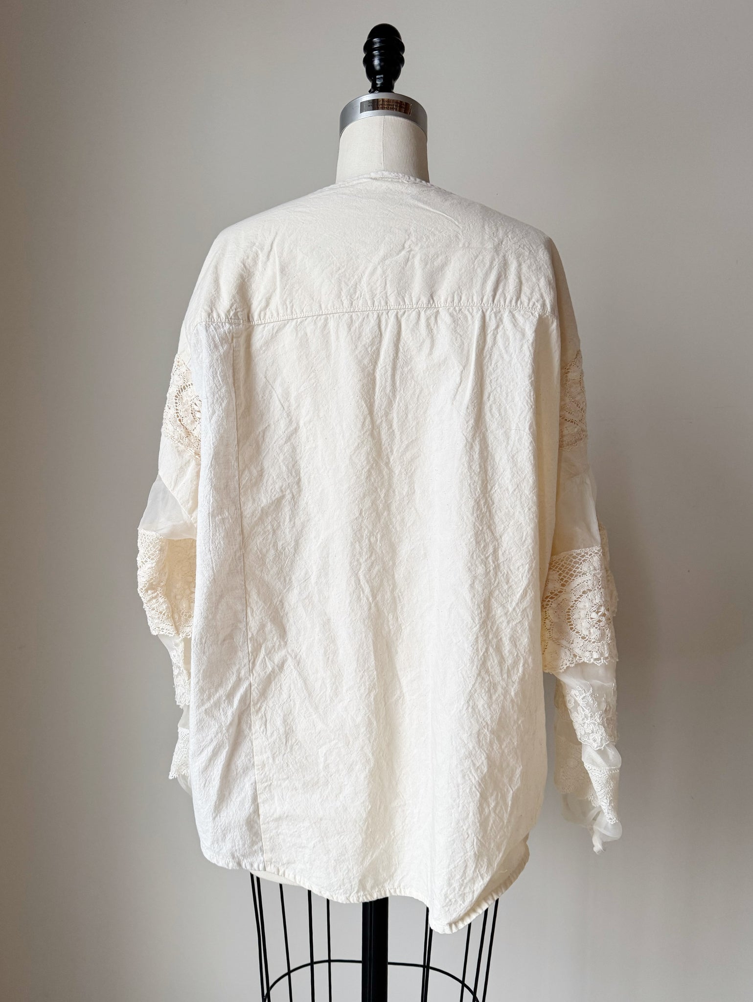 patched muslin and lace sleeve top