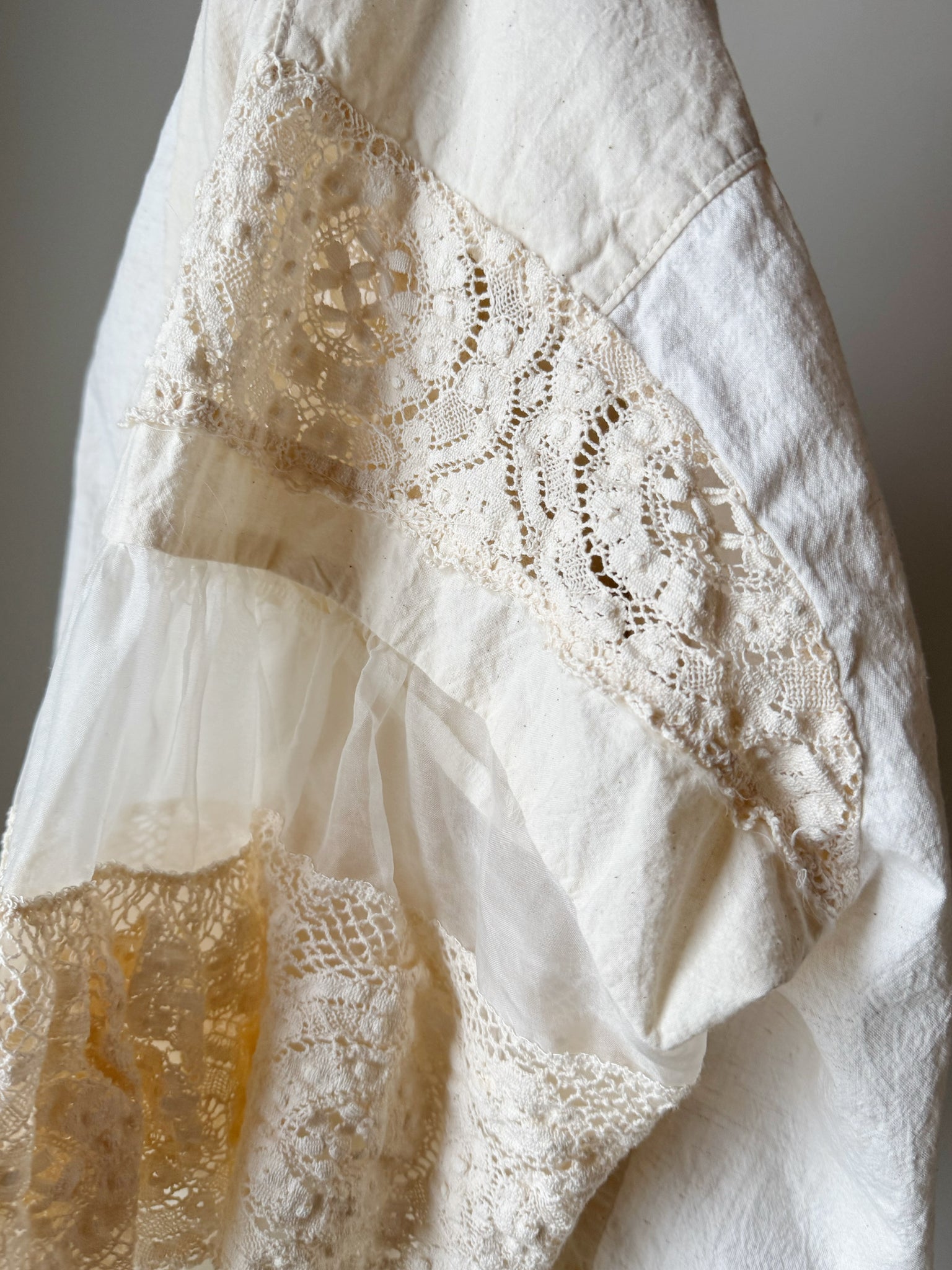 patched muslin and lace sleeve top