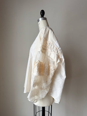 patched muslin and lace sleeve top