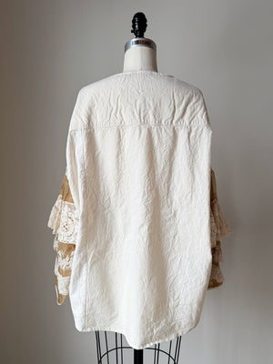 tea stained patched muslin and lace sleeve top