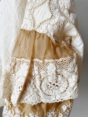 tea stained patched muslin and lace sleeve top