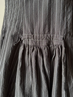 pleated and patched bodice work dress with pin striped cotton