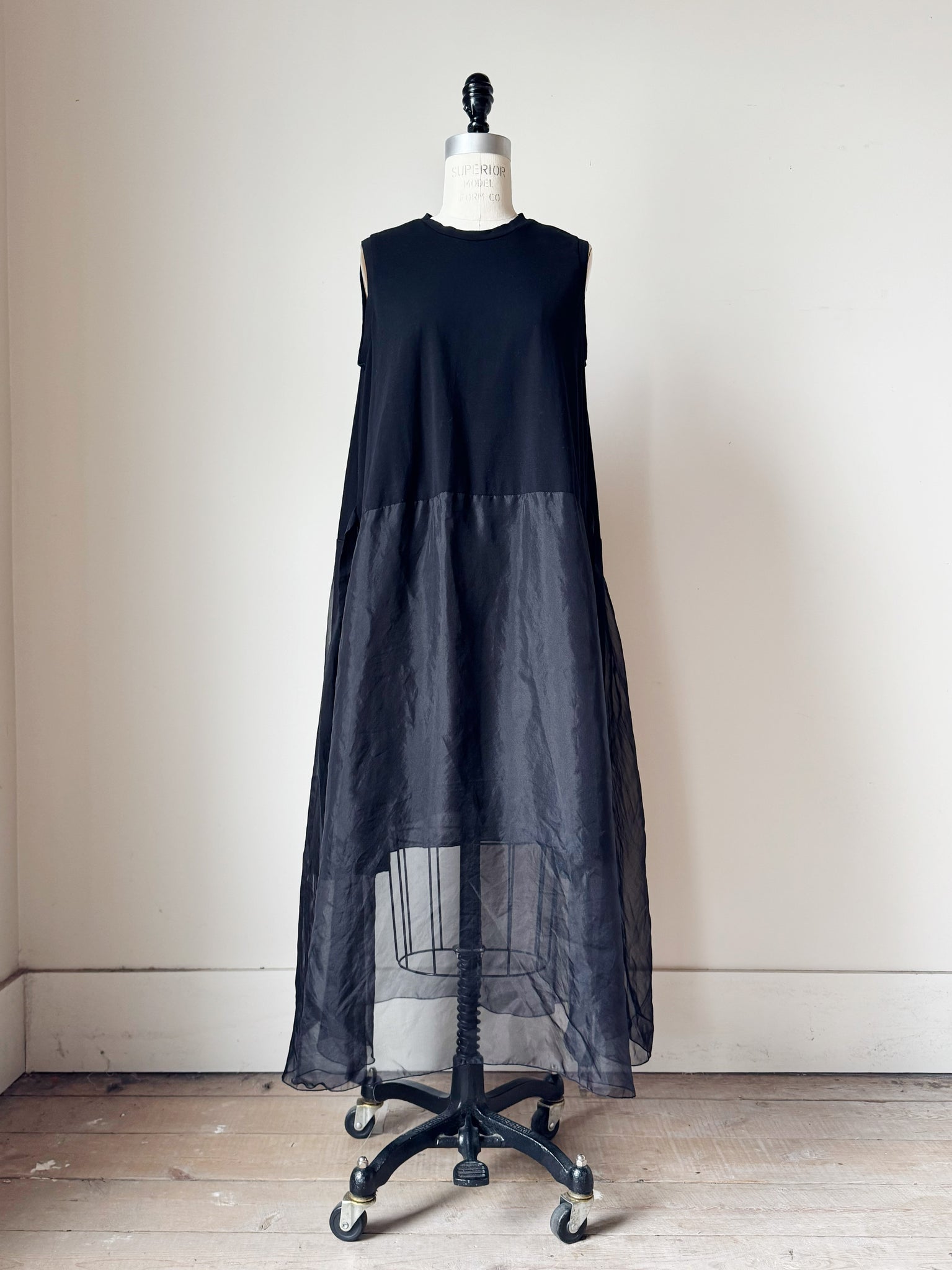 cotton jersey and silk organza trapeze dress
