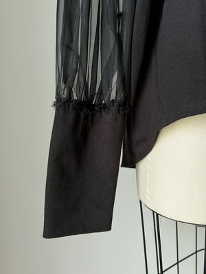 organic black cotton jersey and silk organza sleeve top