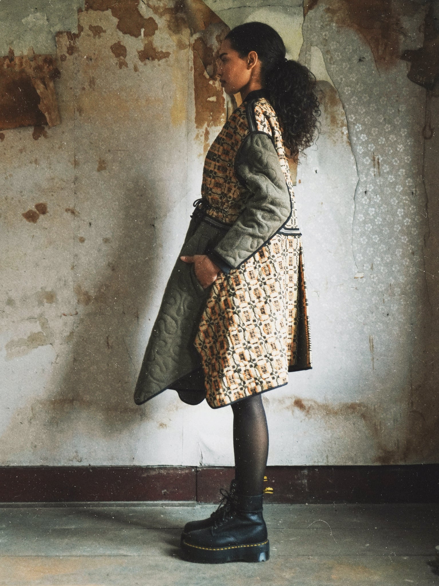 quilted antique overshot and vintage army blanket samurai coat