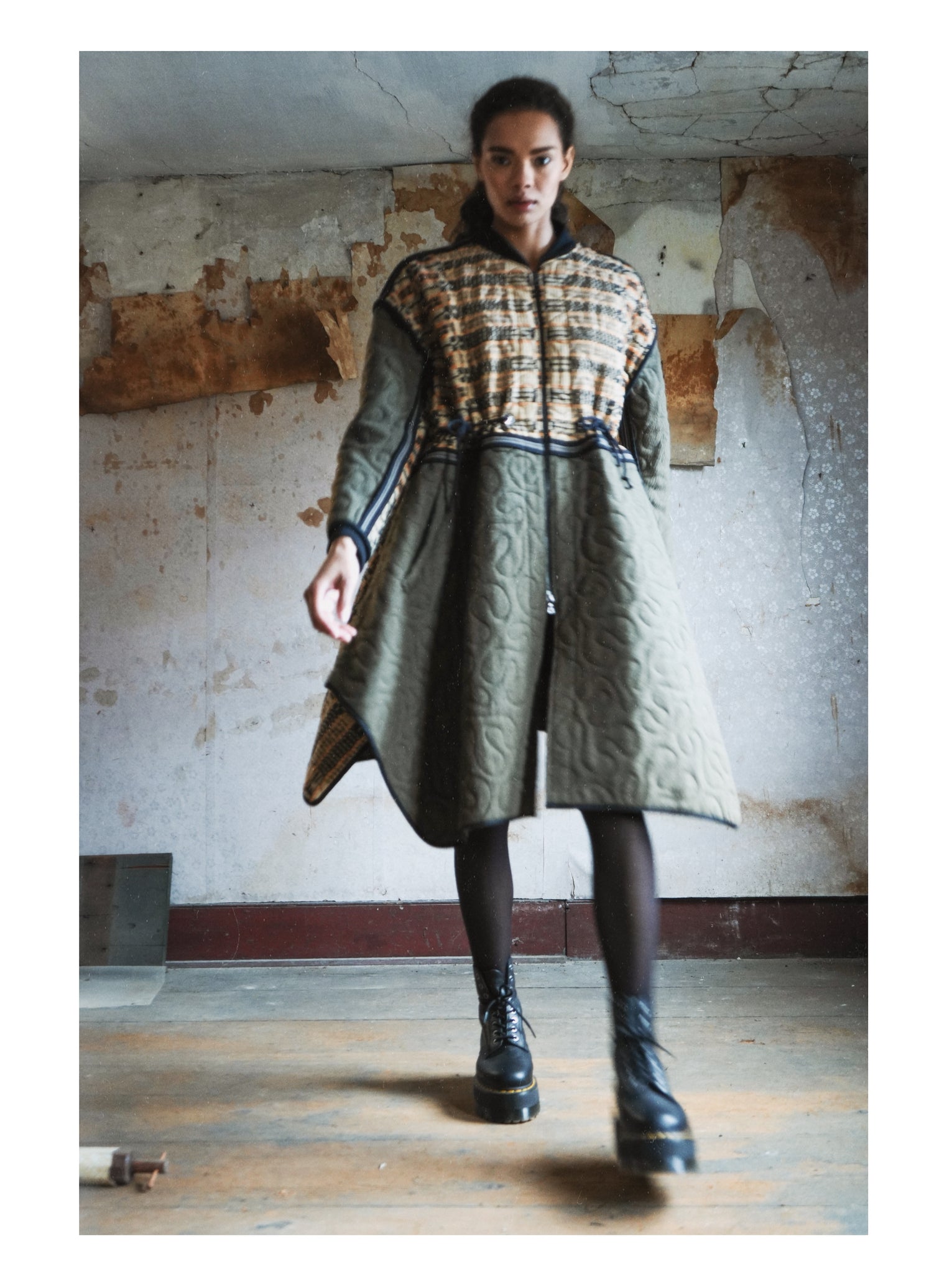 quilted antique overshot and vintage army blanket samurai coat