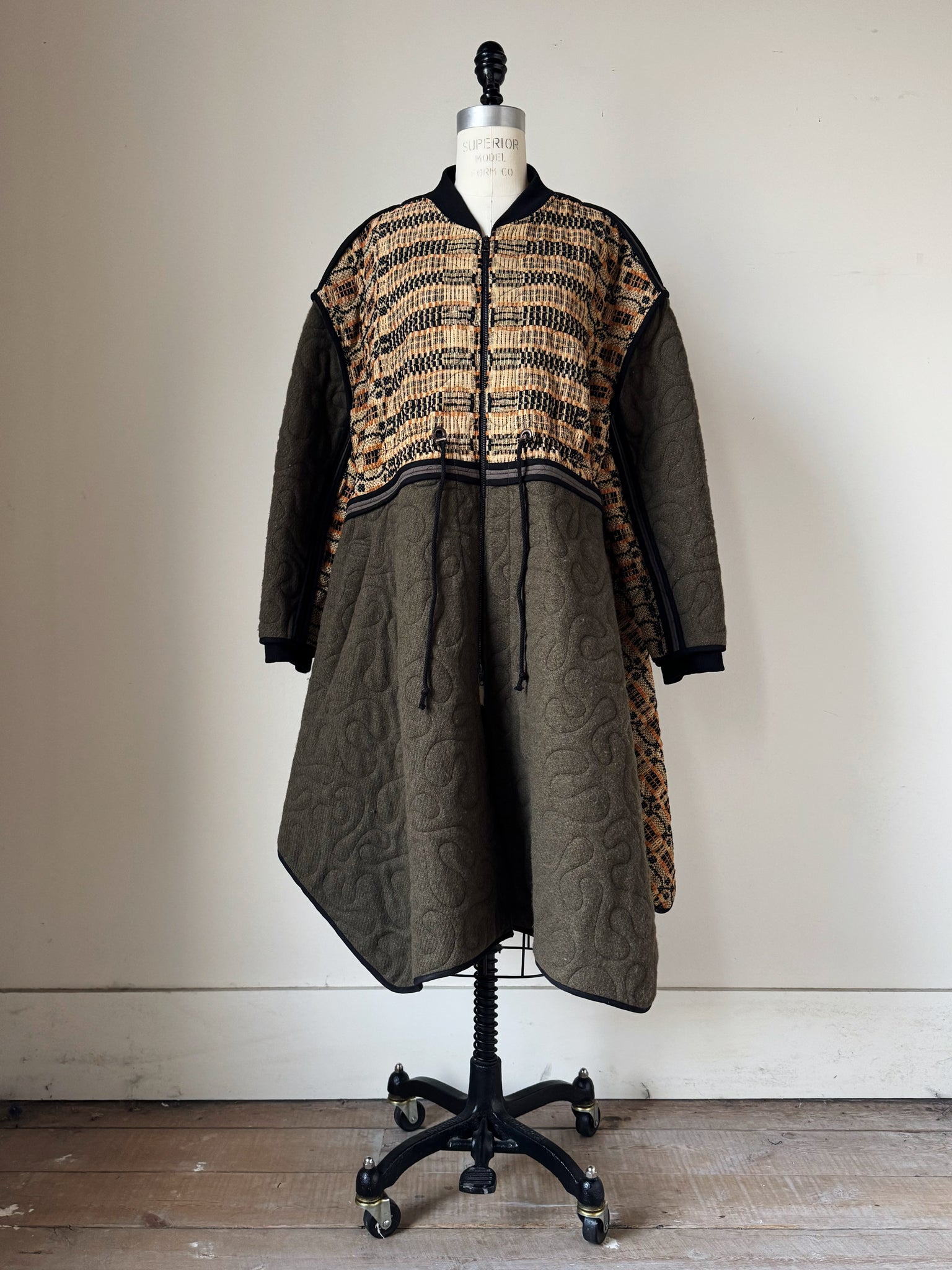 quilted antique overshot and vintage army blanket samurai coat