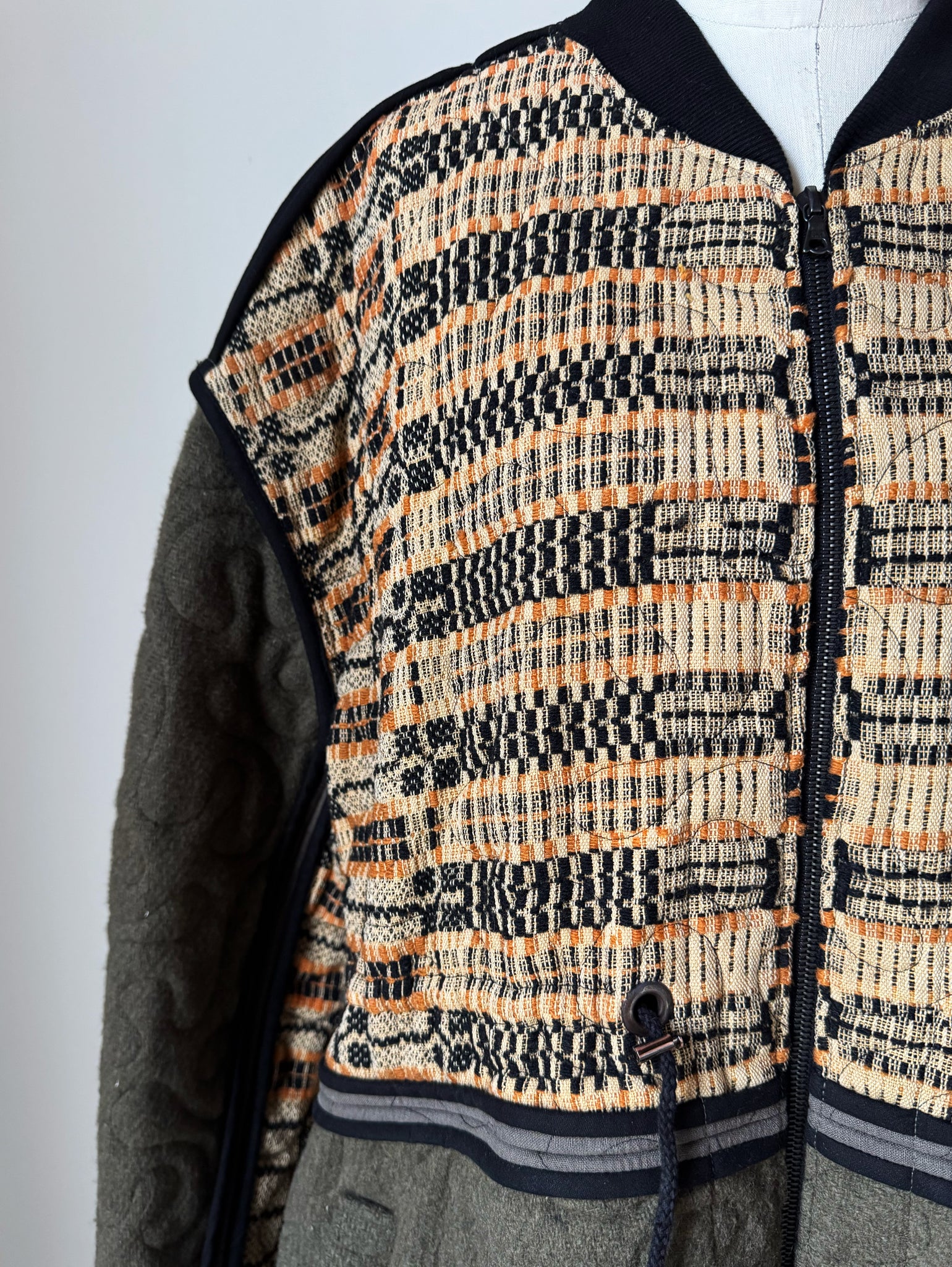 quilted antique overshot and vintage army blanket samurai coat