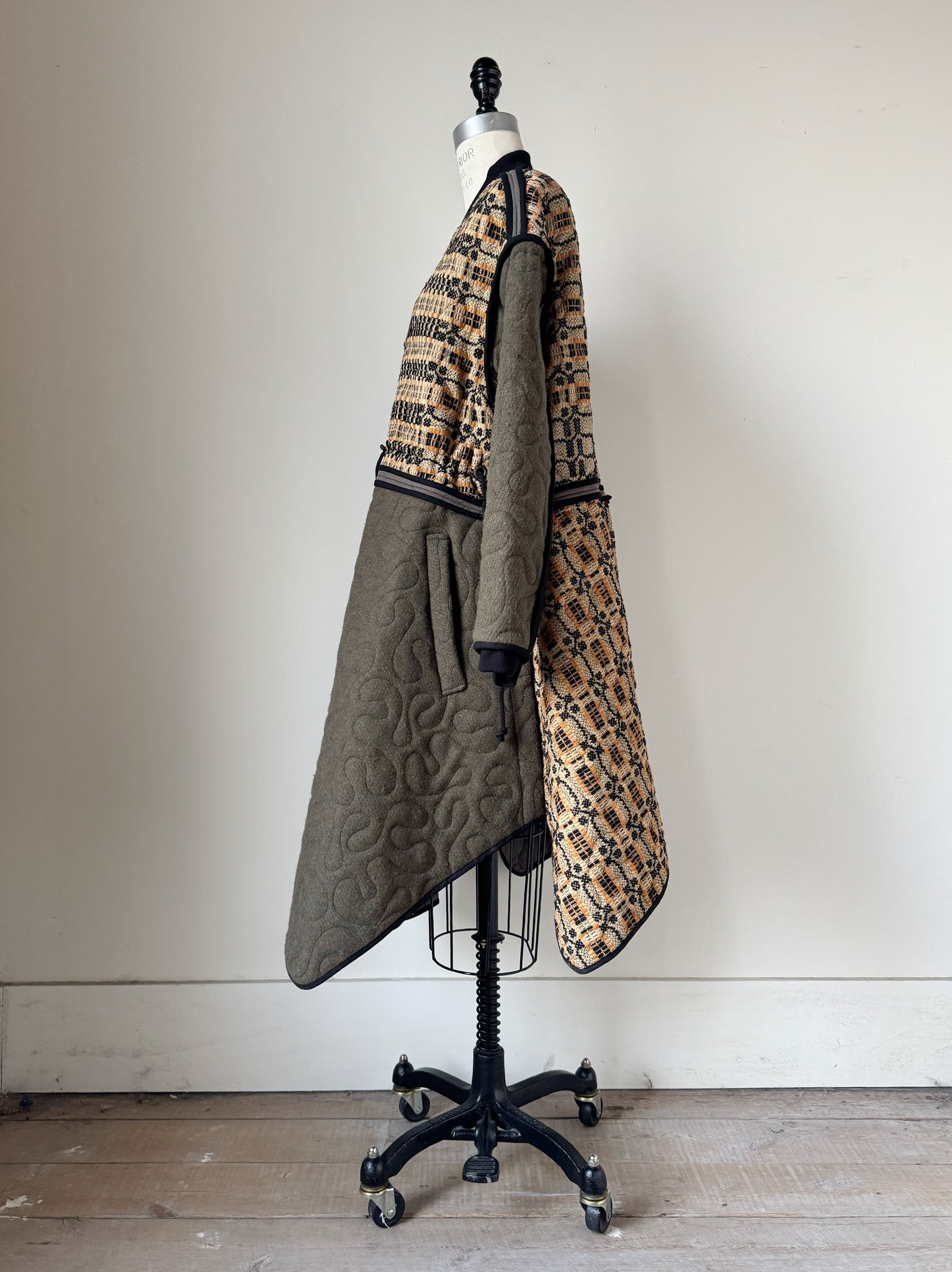 quilted antique overshot and vintage army blanket samurai coat
