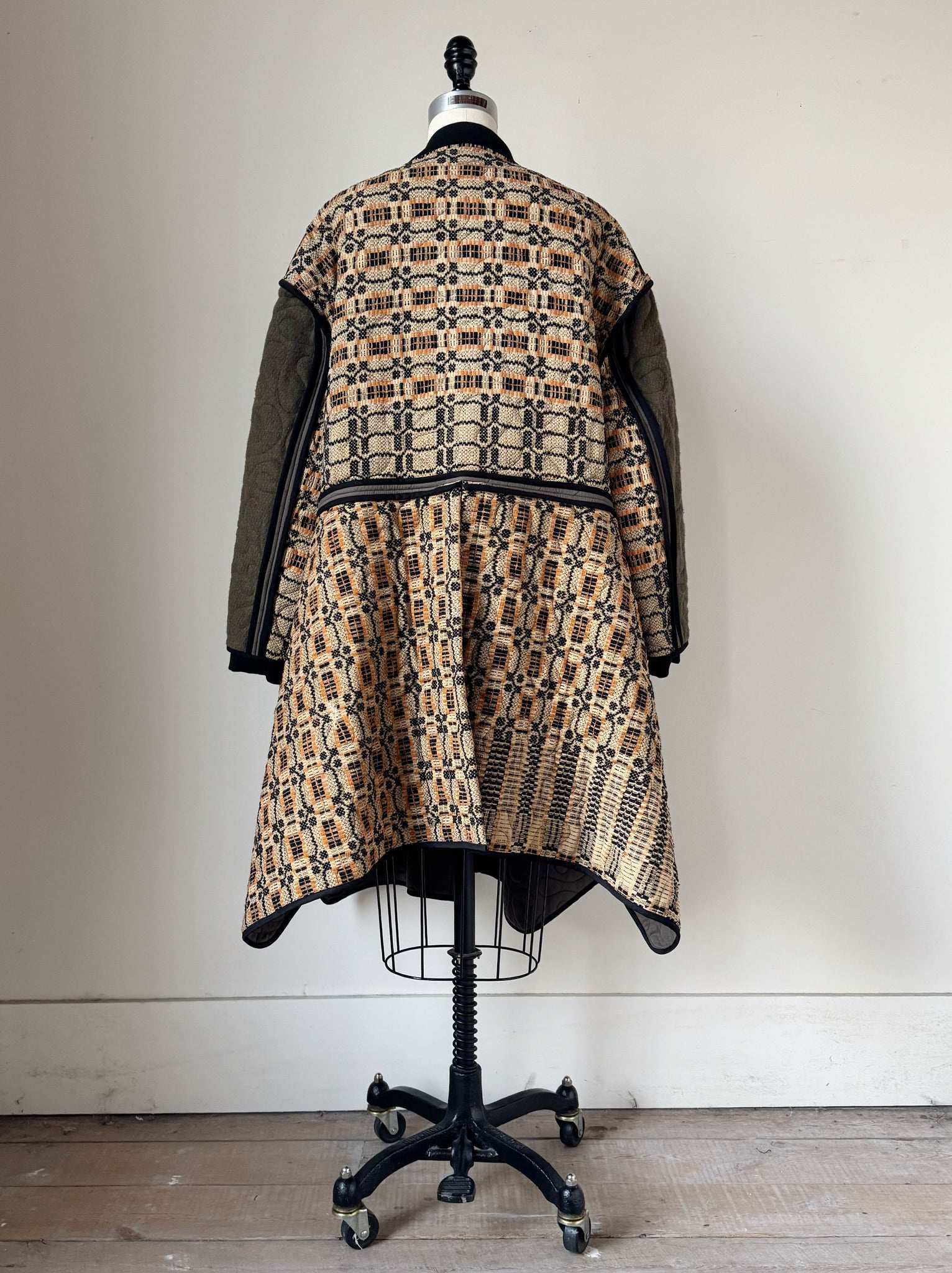 quilted antique overshot and vintage army blanket samurai coat