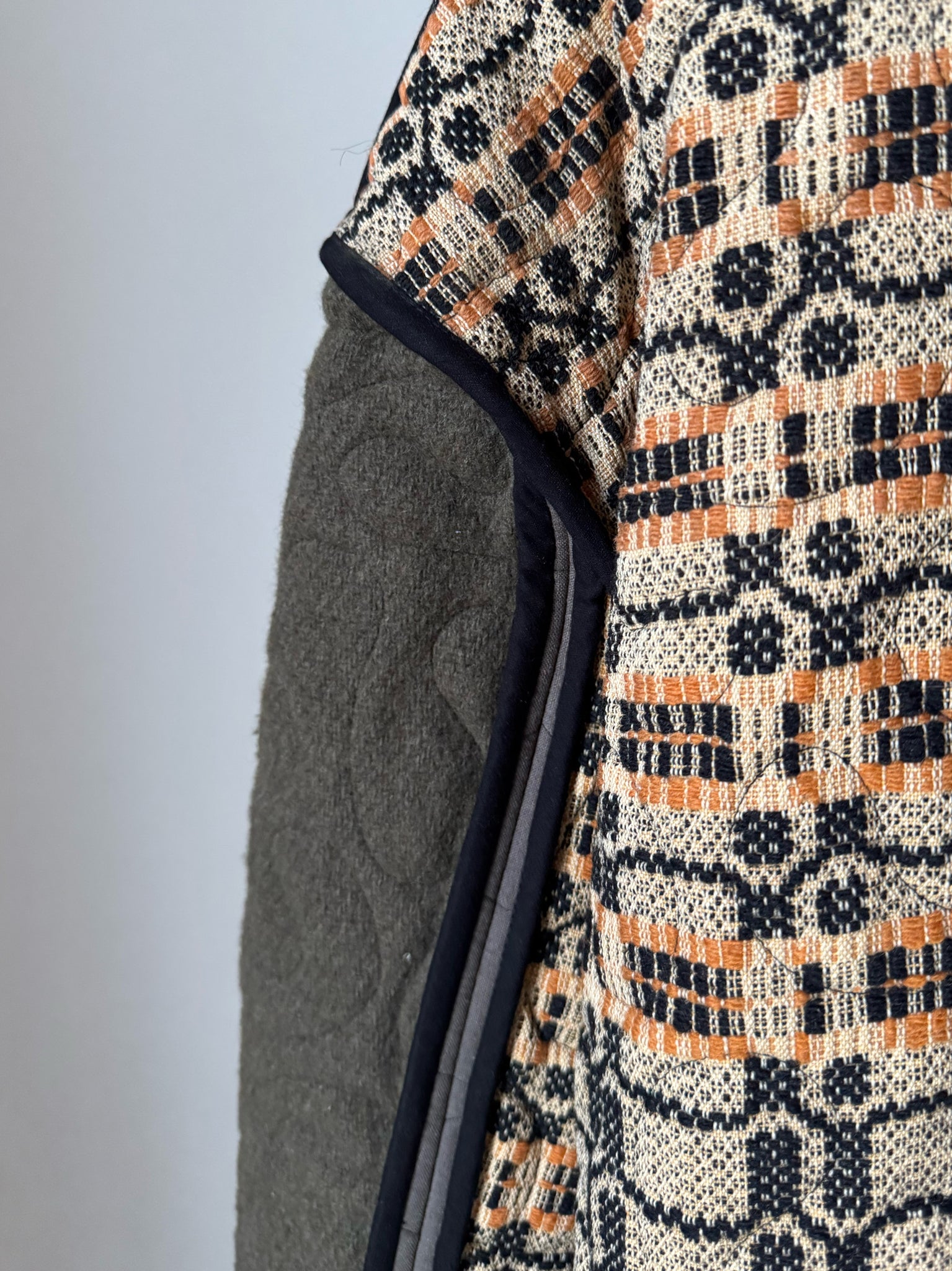 quilted antique overshot and vintage army blanket samurai coat