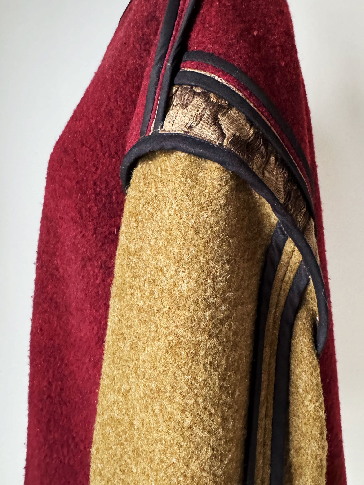 patched vintage army blanket and archival jacquard sweatshirt