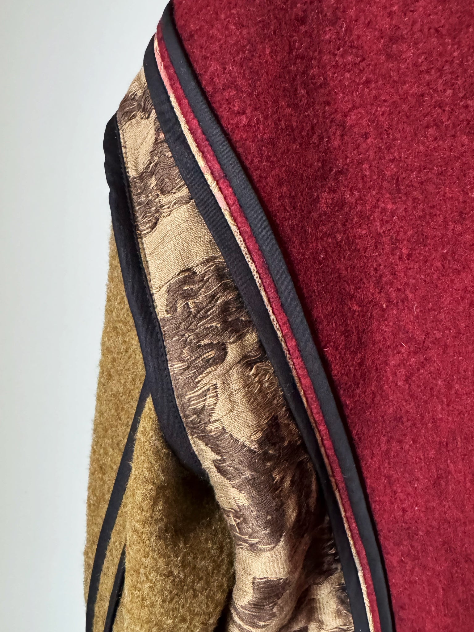 patched vintage army blanket and archival jacquard sweatshirt