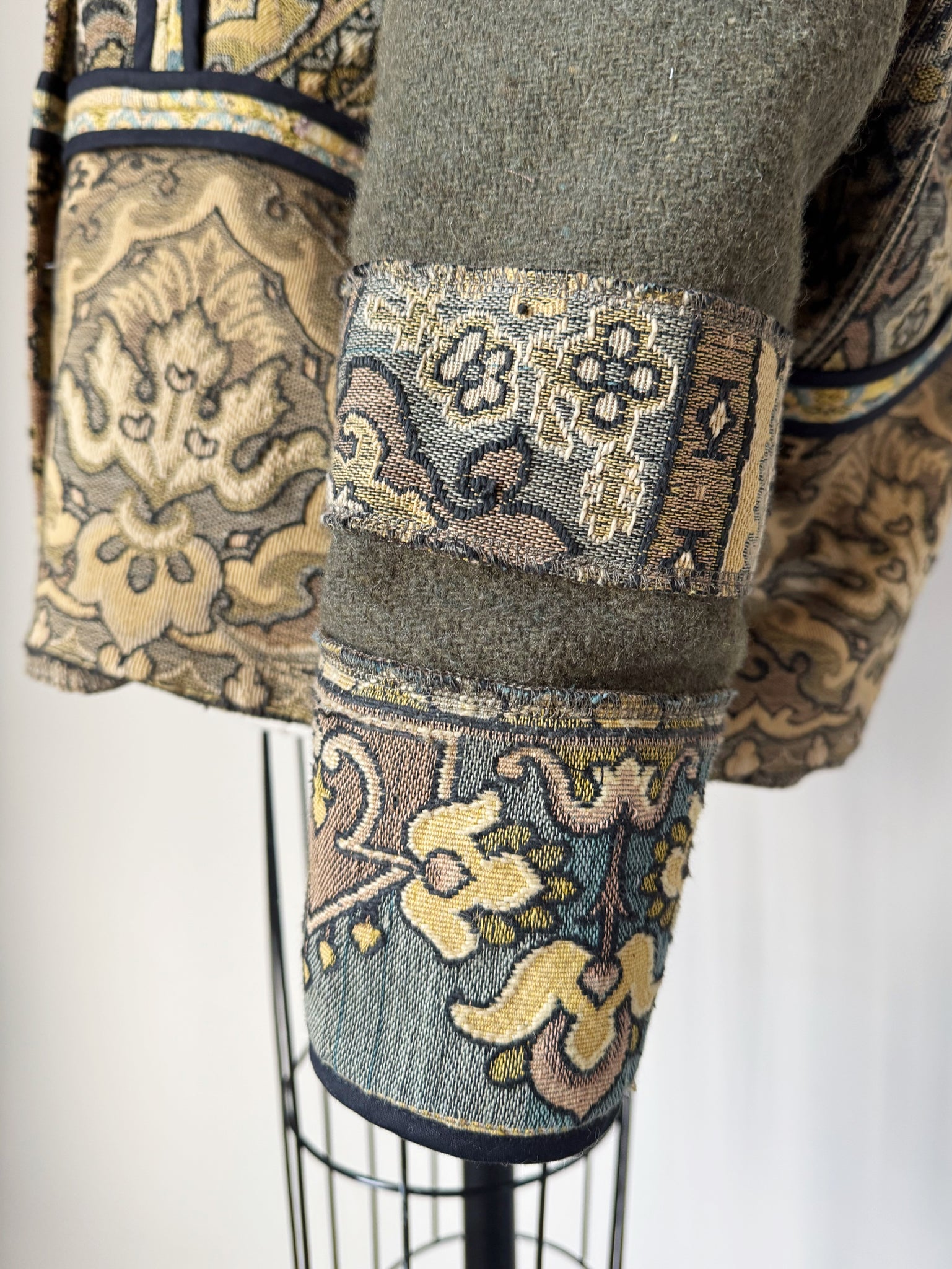 1880's french jacquard with vintage army blanket and tapestry #1