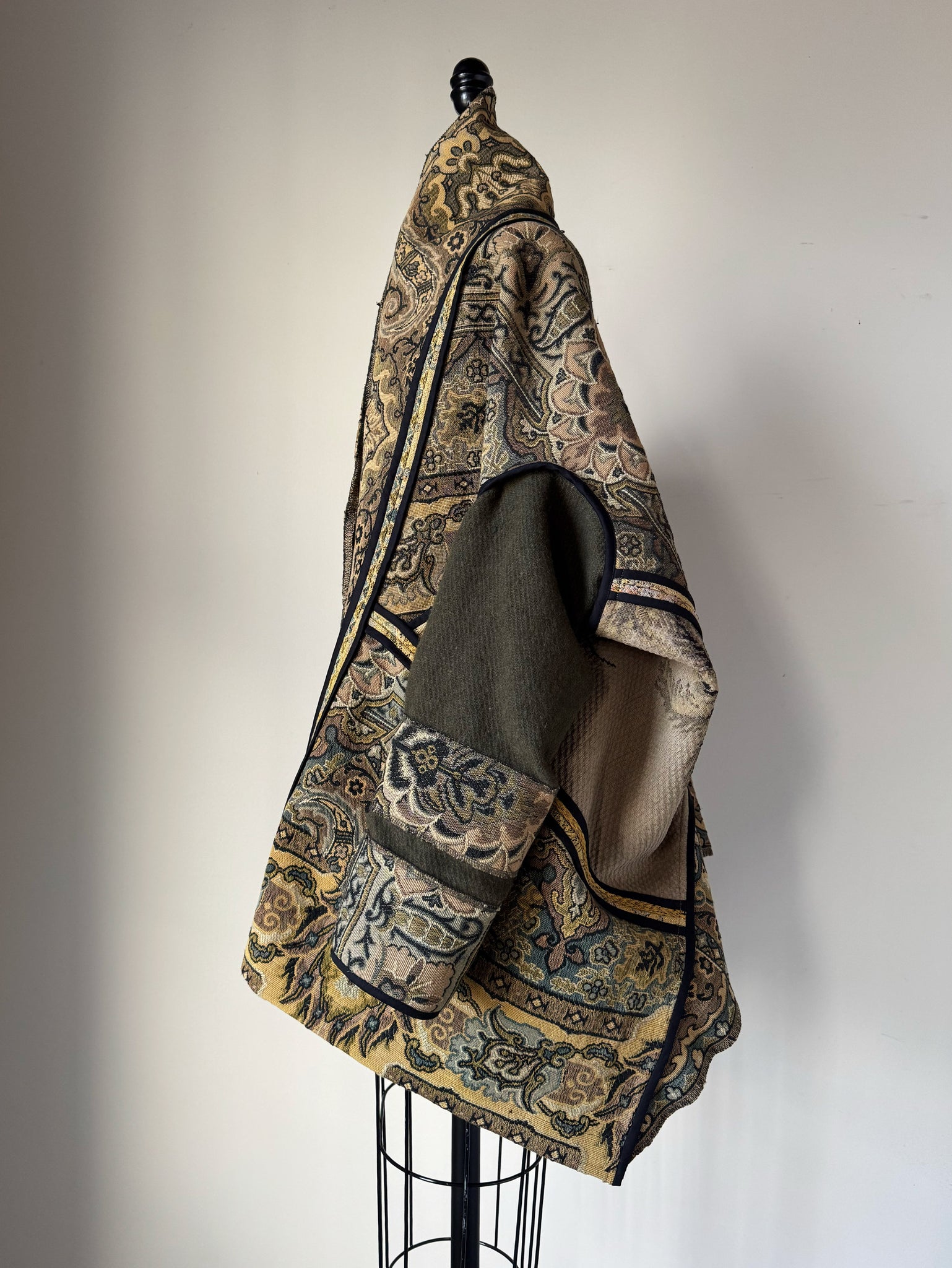1880's french jacquard with vintage army blanket and tapestry #1