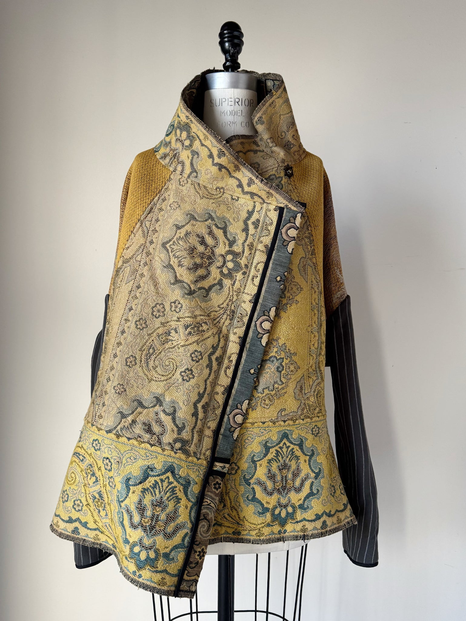 1880's french jacquard with vintage army blanket and tapestry #1