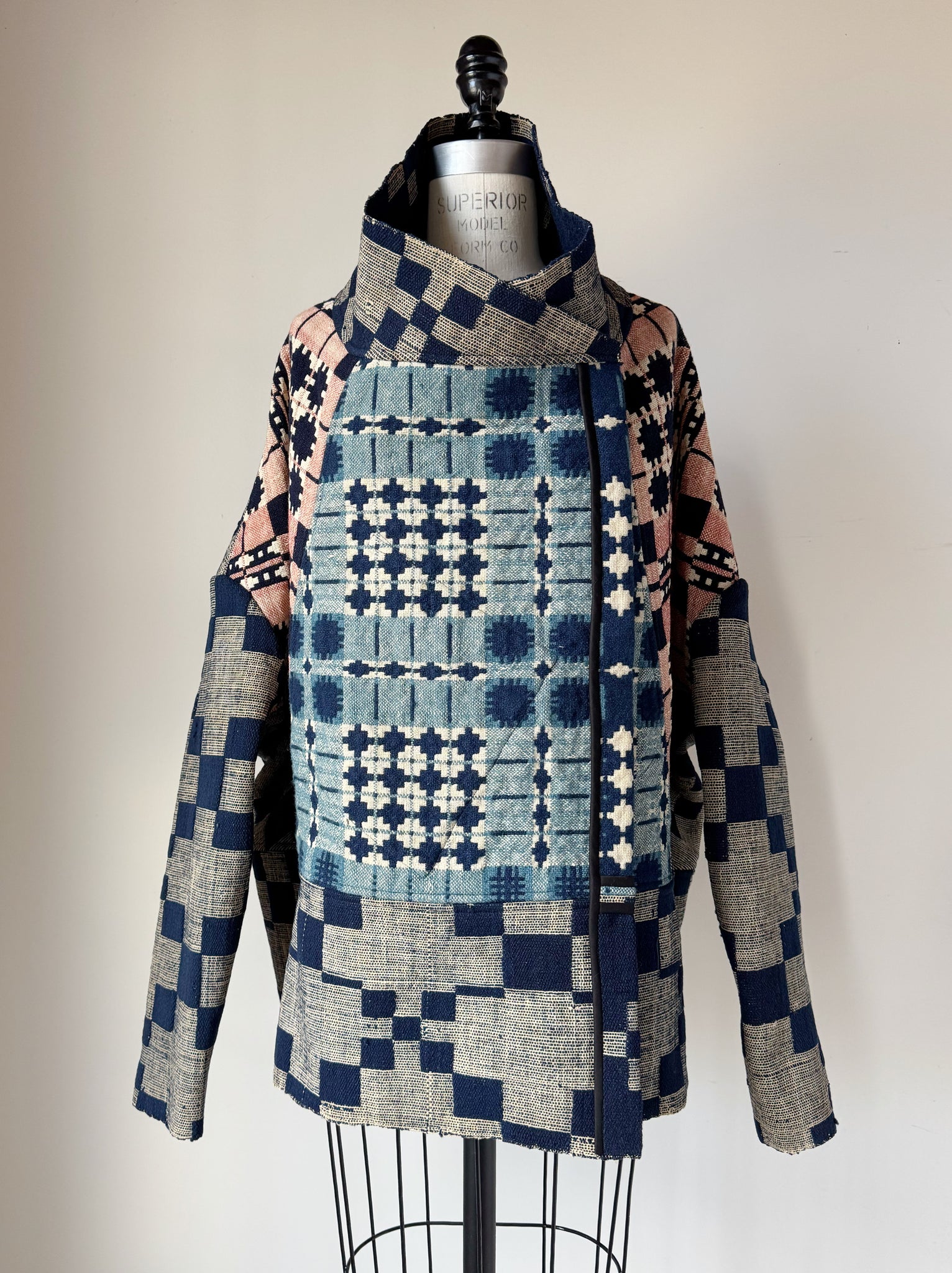 patched multi navy and blues antique coverlet cocoon