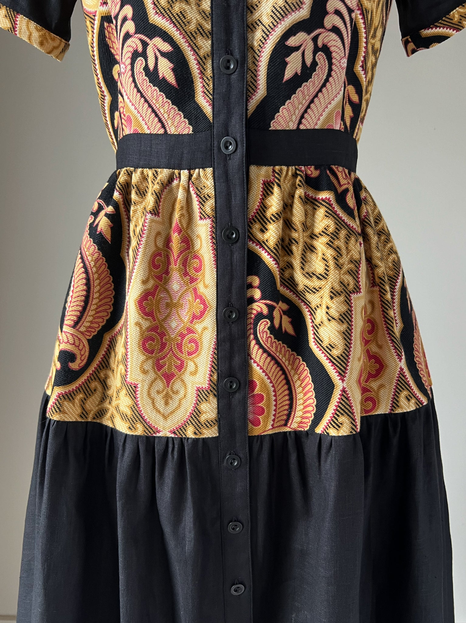 19th century medallion print patched tiered dress s,m,l