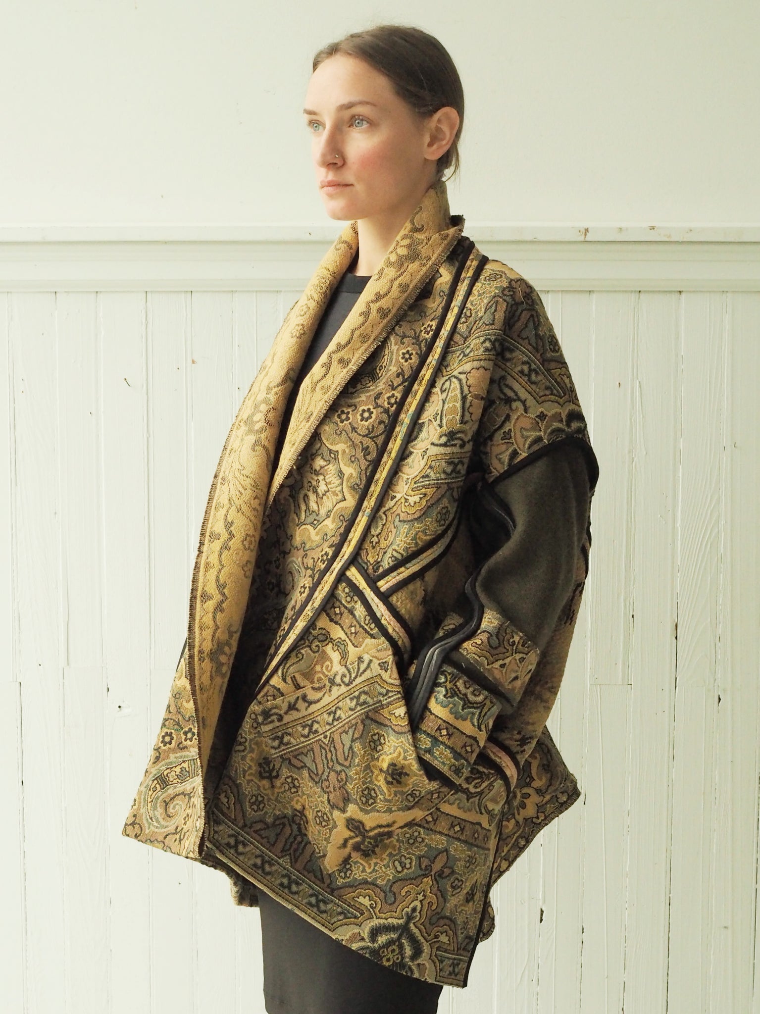 1880's french jacquard with vintage army blanket and tapestry #1