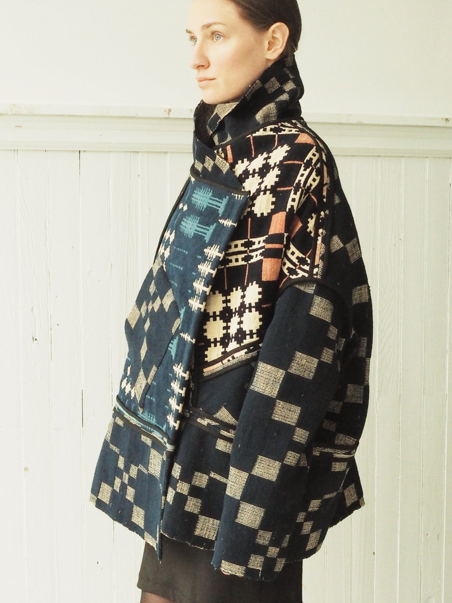 patched multi navy and blues antique coverlet cocoon