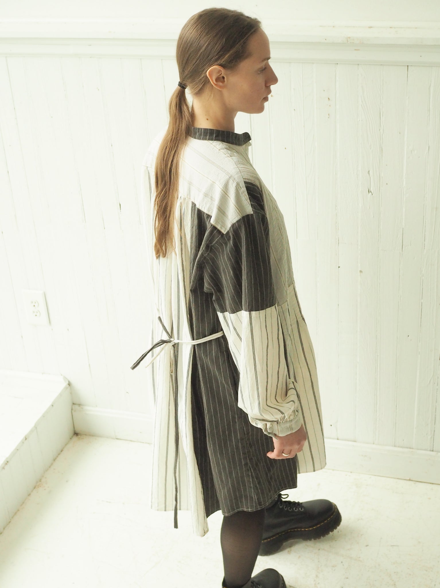 patched stripe work shirt dress version 1