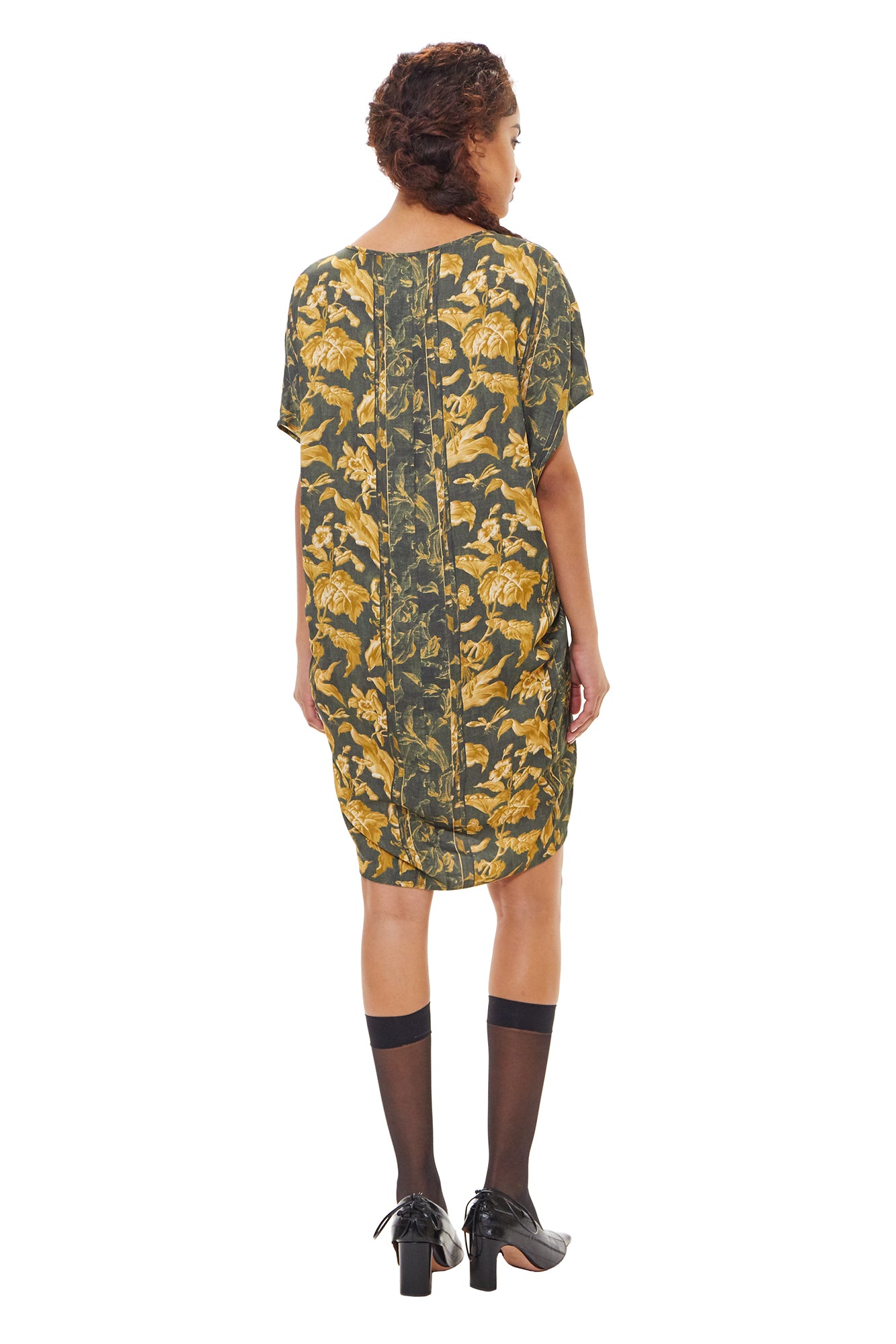 army floral toile cocoon dress