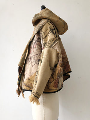 cropped tapestry cocoon with hood