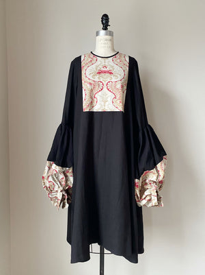 19th century french printed textile patched balloon sleeve dress