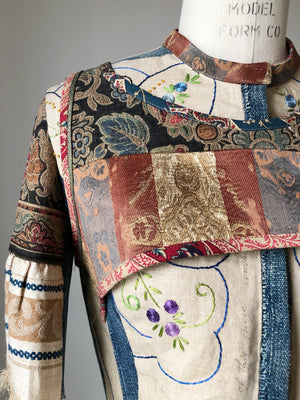 patched butterfly embroidery and African indigo cloth shirt jacket