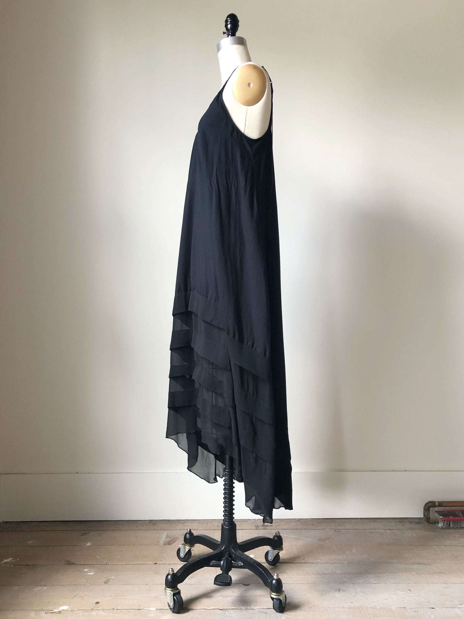 cotton and silk chiffon pin tuck slip dress