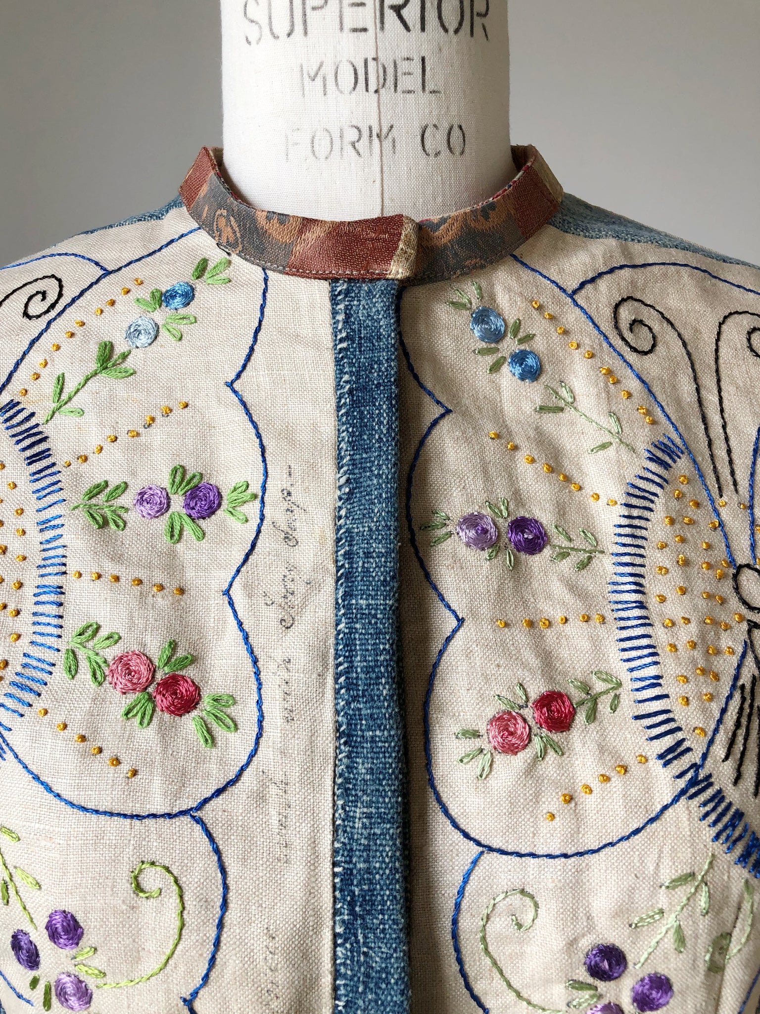 patched butterfly embroidery and African indigo cloth shirt jacket ...